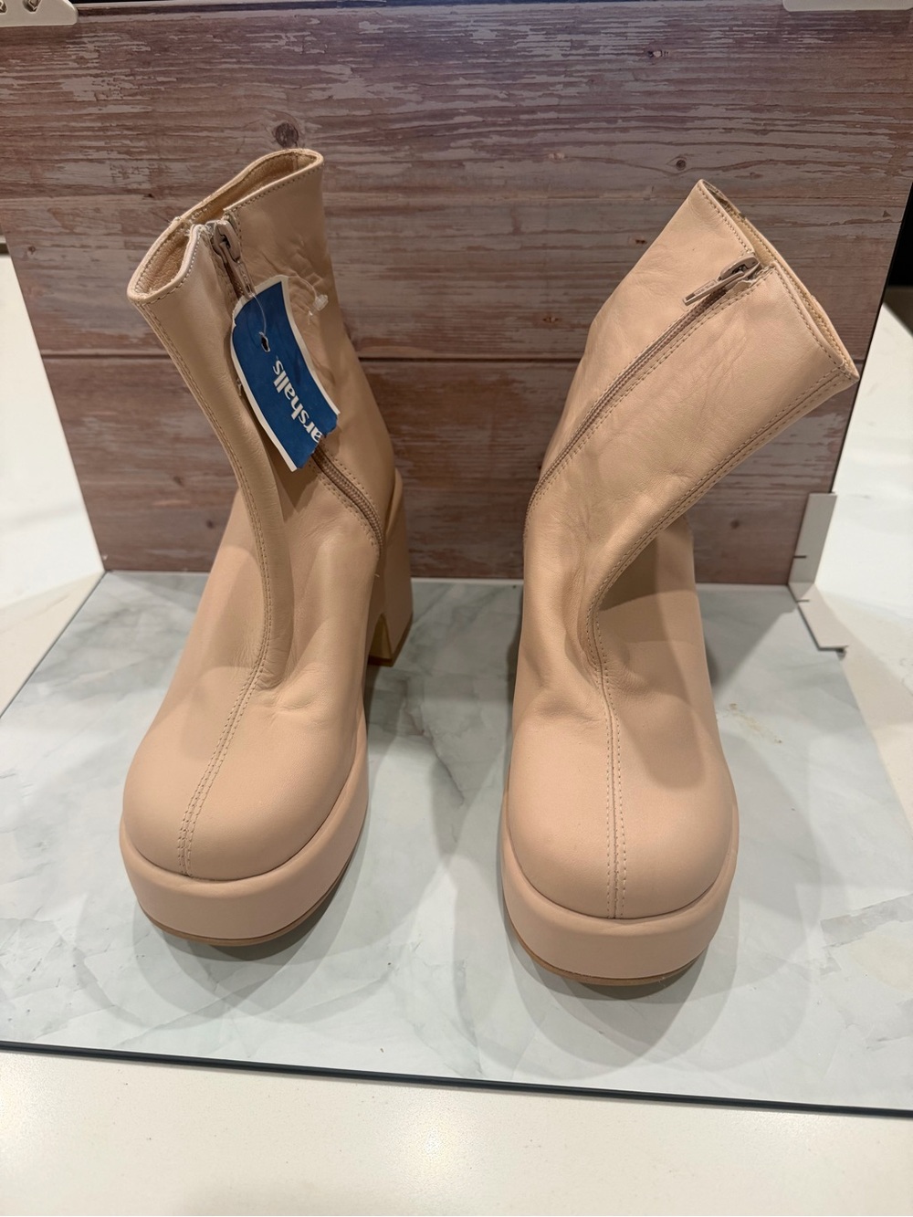 INTENTIONALLY BLANK Beige Platform Ankle Boots with Side Zip